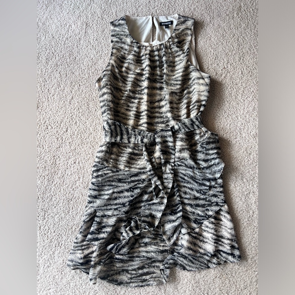 Express brand short, ruffled, animal print sleeveless dress. Size Medium.